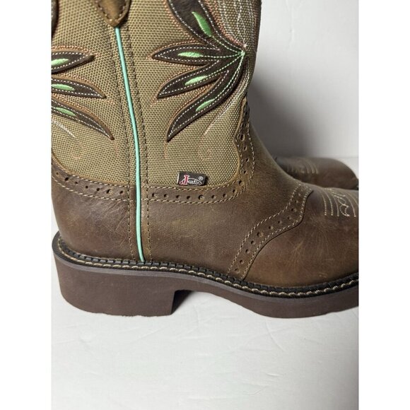 Justin Womens 8" Nettie Western Cowboy Brown Leather Boots Square Toe Sz 9B NEW - Picture 3 of 15